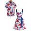 Independence Day Couple Outfit American Flag Flower Star Pattern Ruched Bust Belt Dress and Button Up Shirt Patriotic Matching Outfit - Blanc S | US 4