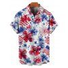 Independence Day Couple Outfit American Flag Flower Star Pattern Ruched Bust Belt Dress and Button Up Shirt Patriotic Matching Outfit - Blanc S | US 4