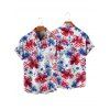 Independence Day Couple Outfit American Flag Flower Star Pattern Ruched Bust Belt Dress and Button Up Shirt Patriotic Matching Outfit - Blanc S | US 4