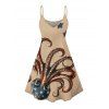 Independence Day Couple Outfit Octopus American Flag Elements Pattern Spaghetti Strap Tank Dress and Button Up Shirt Vacation Matching Outfit - café lumière S | US 4