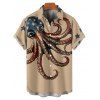 Independence Day Couple Outfit Octopus American Flag Elements Pattern Spaghetti Strap Tank Dress and Button Up Shirt Vacation Matching Outfit - café lumière S | US 4