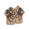 Independence Day Couple Outfit Octopus American Flag Elements Pattern Spaghetti Strap Tank Dress and Button Up Shirt Vacation Matching Outfit - café lumière S | US 4