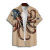Independence Day Couple Outfit Octopus American Flag Elements Pattern Spaghetti Strap Tank Dress and Button Up Shirt Vacation Matching Outfit - café lumière S | US 4