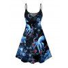 Vacation Couple Outfit Octopus Flower Marine Life Pattern Spaghetti Strap V Neck A Line Mini Tank Dress and Button Up Shirt Beach Matching Outfit - Noir S | US 4
