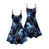 Vacation Couple Outfit Octopus Flower Marine Life Pattern Spaghetti Strap V Neck A Line Mini Tank Dress and Button Up Shirt Beach Matching Outfit - Noir S | US 4