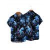 Vacation Couple Outfit Octopus Flower Marine Life Pattern Spaghetti Strap V Neck A Line Mini Tank Dress and Button Up Shirt Beach Matching Outfit - Noir S | US 4