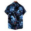 Vacation Couple Outfit Octopus Flower Marine Life Pattern Spaghetti Strap V Neck A Line Mini Tank Dress and Button Up Shirt Beach Matching Outfit - Noir S | US 4