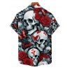 Gothic Couple Outfit Allover Skull Rose Butterfly Pattern Spaghetti Strap V Neck A Line Mini Tank Dress and Button Up Shirt Vacation Matching Outfit - Noir S | US 4