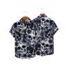 Gothic Couple Outfit Allover Skull Rose Leaf Pattern Spaghetti Strap Tank Dress and Button Up Shirt Vacation Matching Outfit - Noir S | US 4