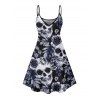 Gothic Couple Outfit Allover Skull Rose Leaf Pattern Spaghetti Strap Tank Dress and Button Up Shirt Vacation Matching Outfit - Noir S | US 4