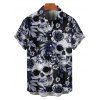 Gothic Couple Outfit Allover Skull Rose Leaf Pattern Spaghetti Strap Tank Dress and Button Up Shirt Vacation Matching Outfit - Noir S | US 4