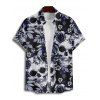Gothic Couple Outfit Allover Skull Rose Leaf Pattern Spaghetti Strap Tank Dress and Button Up Shirt Vacation Matching Outfit - Noir S | US 4