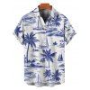 Vacation Couple Outfit Coconut Tree Sailboat Pattern Ruched Bust Belt Dress and Button Up Shirt Casual Matching Outfit - Bleu profond S | US 4