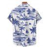 Vacation Couple Outfit Coconut Tree Sailboat Pattern Ruched Bust Belt Dress and Button Up Shirt Casual Matching Outfit - Bleu profond S | US 4