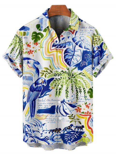Chemise de vacances à manches courtes et boutons pour homme, décontractée, avec imprimé feuilles, fleurs, banane et lettres