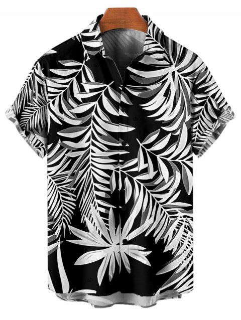 Chemise de vacances à imprimé feuilles tropicales pour homme, boutonnée, retroussée, manches courtes, pour la plage