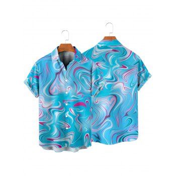 Vacation Couple Outfit Abstract Wave Printed Halter Side Swim Top Bowknot Briefs Swimsuit and Button Up Shirt Beach Matching Outfit
