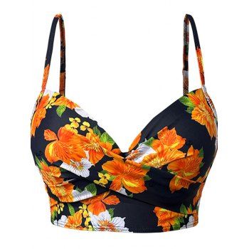 Floral Print Twisted Spaghetti Strap Lace Up Hollow Out Briefs Beach Tankini Swimsuit Underwire Push Up Vacation Swimwear
