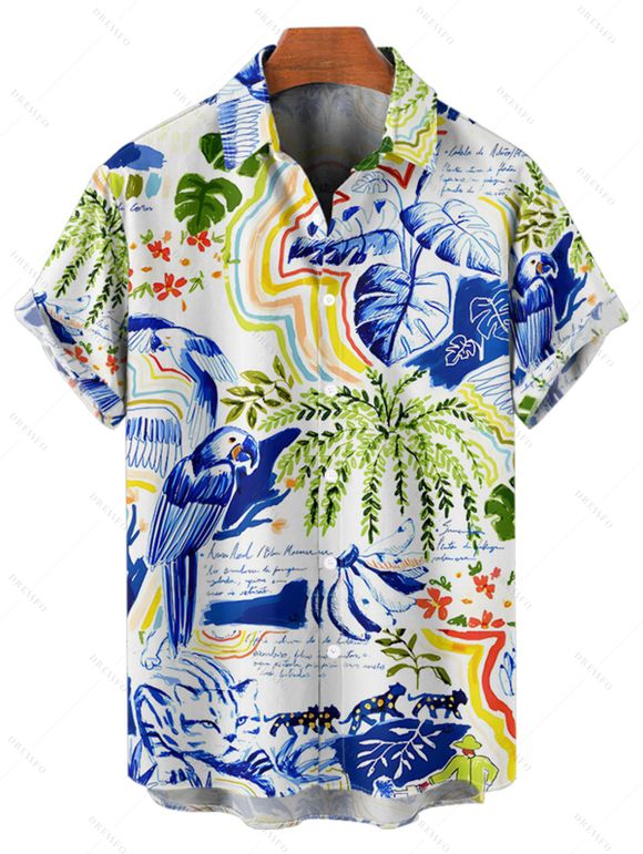 Chemise de vacances à manches courtes et boutons pour homme, décontractée, avec imprimé feuilles, fleurs, banane et lettres - Blanc 5XL