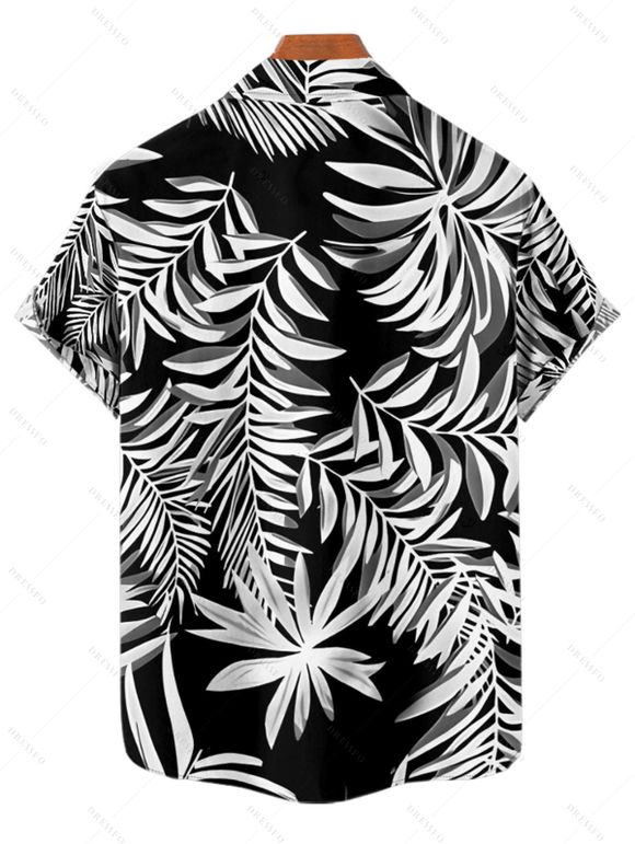 Beach Couple Outfit Tropical Leaf Print Cinched Ruched Bust Swim Top Bowknot Boyshorts Swimsuit and Button Up Shirt Vacation Matching Outfit - Noir S | US 4
