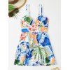 Vacation Couple Outfit Leaf Flower Banana Letter Printed Spaghettis Strap Swim Top and Briefs Swimsuit and Button Up Shirt Beach Matching Outfit - Blanc S | US 4