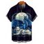 Chemise de vacances à manches courtes et boutons pour homme, motif dragon, animal et lune, décontractée - Bleu de Minuit 5XL