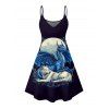 Vacation Couple Outfit Dragon Animal Moon Pattern Spaghetti Strap Tank Dress and Button Up Shirt Matching Outfit - Bleu de Minuit S | US 4