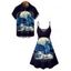 Vacation Couple Outfit Dragon Animal Moon Pattern Spaghetti Strap Tank Dress and Button Up Shirt Matching Outfit - Bleu de Minuit S | US 4