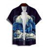 Vacation Couple Outfit Dragon Animal Moon Pattern Spaghetti Strap Tank Dress and Button Up Shirt Matching Outfit - Bleu de Minuit S | US 4