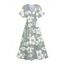 Robe mi-longue à imprimé floral cocotier, col en V, ourlet fendu, manches flottantes, pour les vacances - Bleu de Minuit M | US 6