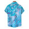 Chemise de vacances à imprimé vagues abstraites pour homme, boutonnée, retroussée, manches courtes, décontractée - Bleu clair 5XL