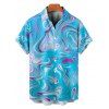 Chemise de vacances à imprimé vagues abstraites pour homme, boutonnée, retroussée, manches courtes, décontractée - Bleu clair 5XL