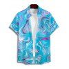 Chemise de vacances à imprimé vagues abstraites pour homme, boutonnée, retroussée, manches courtes, décontractée - Bleu clair 5XL
