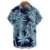Chemise de vacances à imprimé feuilles tropicales pour homme, boutonnée, retroussée, manches courtes, pour la plage - Bleu de Minuit 5XL