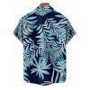 Chemise de vacances à imprimé feuilles tropicales pour homme, boutonnée, retroussée, manches courtes, pour la plage - Bleu de Minuit 5XL