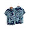 Chemise de vacances à imprimé feuilles tropicales pour homme, boutonnée, retroussée, manches courtes, pour la plage - Bleu de Minuit 5XL
