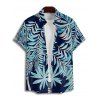 Chemise de vacances à imprimé feuilles tropicales pour homme, boutonnée, retroussée, manches courtes, pour la plage - Bleu de Minuit 5XL