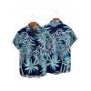 Beach Couple Outfit Tropical Leaf Print Cinched Ruched Bust Swim Top Bowknot Boyshorts Swimsuit and Button Up Shirt Vacation Matching Outfit - Bleu de Minuit S | US 4