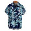 Beach Couple Outfit Tropical Leaf Print Cinched Ruched Bust Swim Top Bowknot Boyshorts Swimsuit and Button Up Shirt Vacation Matching Outfit - Bleu de Minuit S | US 4