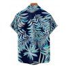 Beach Couple Outfit Tropical Leaf Print Cinched Ruched Bust Swim Top Bowknot Boyshorts Swimsuit and Button Up Shirt Vacation Matching Outfit - Bleu de Minuit S | US 4