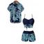 Beach Couple Outfit Tropical Leaf Print Cinched Ruched Bust Swim Top Bowknot Boyshorts Swimsuit and Button Up Shirt Vacation Matching Outfit - Noir S | US 4