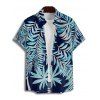 Beach Couple Outfit Tropical Leaf Print Cinched Ruched Bust Swim Top Bowknot Boyshorts Swimsuit and Button Up Shirt Vacation Matching Outfit - Bleu de Minuit S | US 4