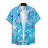 Vacation Couple Outfit Abstract Wave Printed Halter Side Swim Top Bowknot Briefs Swimsuit and Button Up Shirt Beach Matching Outfit - Bleu clair S | US 4