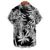 Chemise de vacances à imprimé feuilles tropicales pour homme, boutonnée, retroussée, manches courtes, pour la plage - Noir 5XL