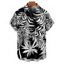 Chemise de vacances à imprimé feuilles tropicales pour homme, boutonnée, retroussée, manches courtes, pour la plage - Noir 5XL