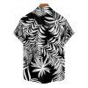 Chemise de vacances à imprimé feuilles tropicales pour homme, boutonnée, retroussée, manches courtes, pour la plage - Noir 5XL