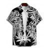 Chemise de vacances à imprimé feuilles tropicales pour homme, boutonnée, retroussée, manches courtes, pour la plage - Noir 5XL