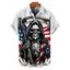 Chemise homme à rayures et motif tête de mort et étoiles, motif drapeau américain, boutonnée, retroussée, manches courtes, style patriotique - Blanc 5XL