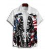 Chemise homme à rayures et motif tête de mort et étoiles, motif drapeau américain, boutonnée, retroussée, manches courtes, style patriotique - Blanc 5XL