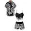 Beach Couple Outfit Tropical Leaf Print Cinched Ruched Bust Swim Top Bowknot Boyshorts Swimsuit and Button Up Shirt Vacation Matching Outfit - Noir S | US 4